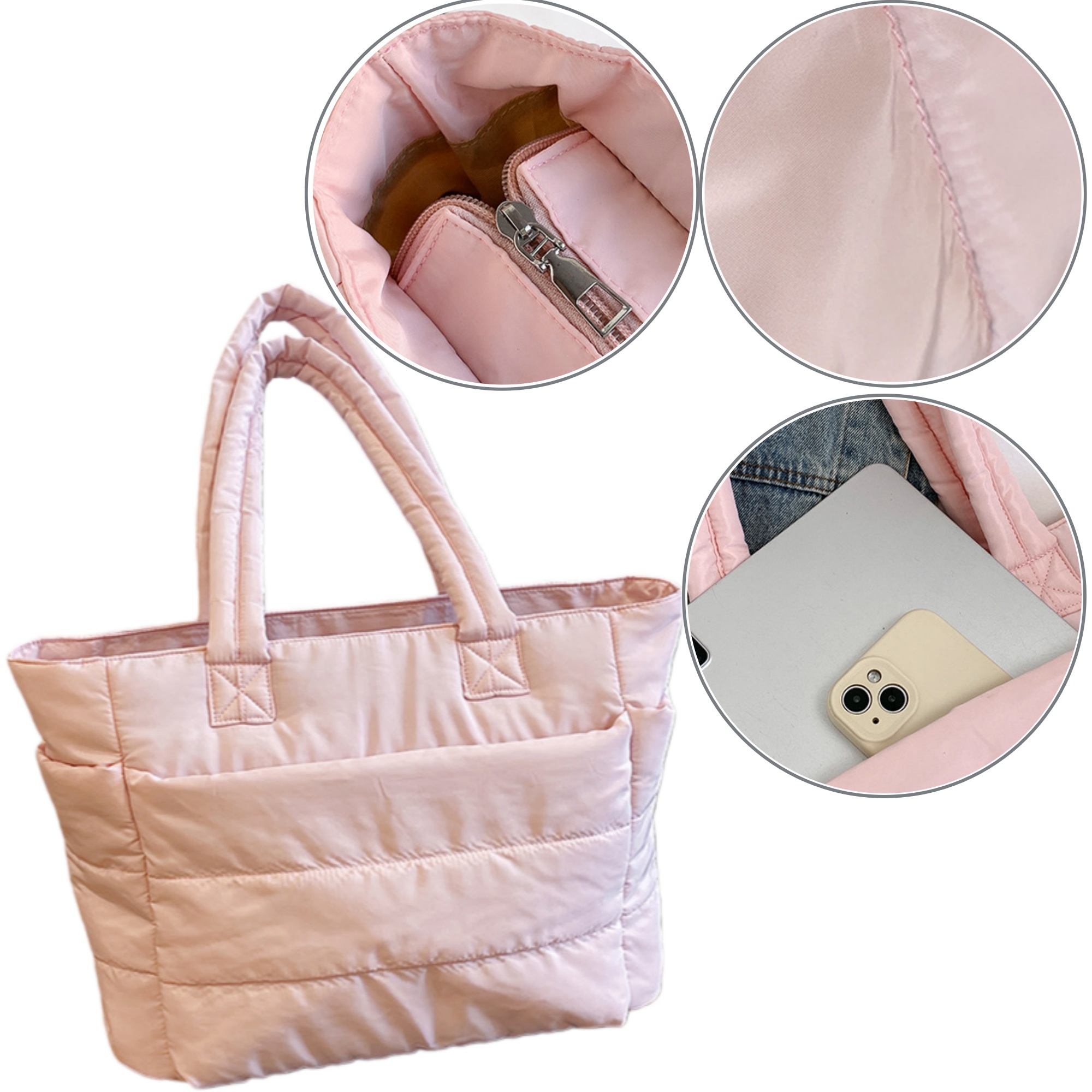 Lightweight Puffy Handbag with Compartments, custom tote bag with logo imprint 2