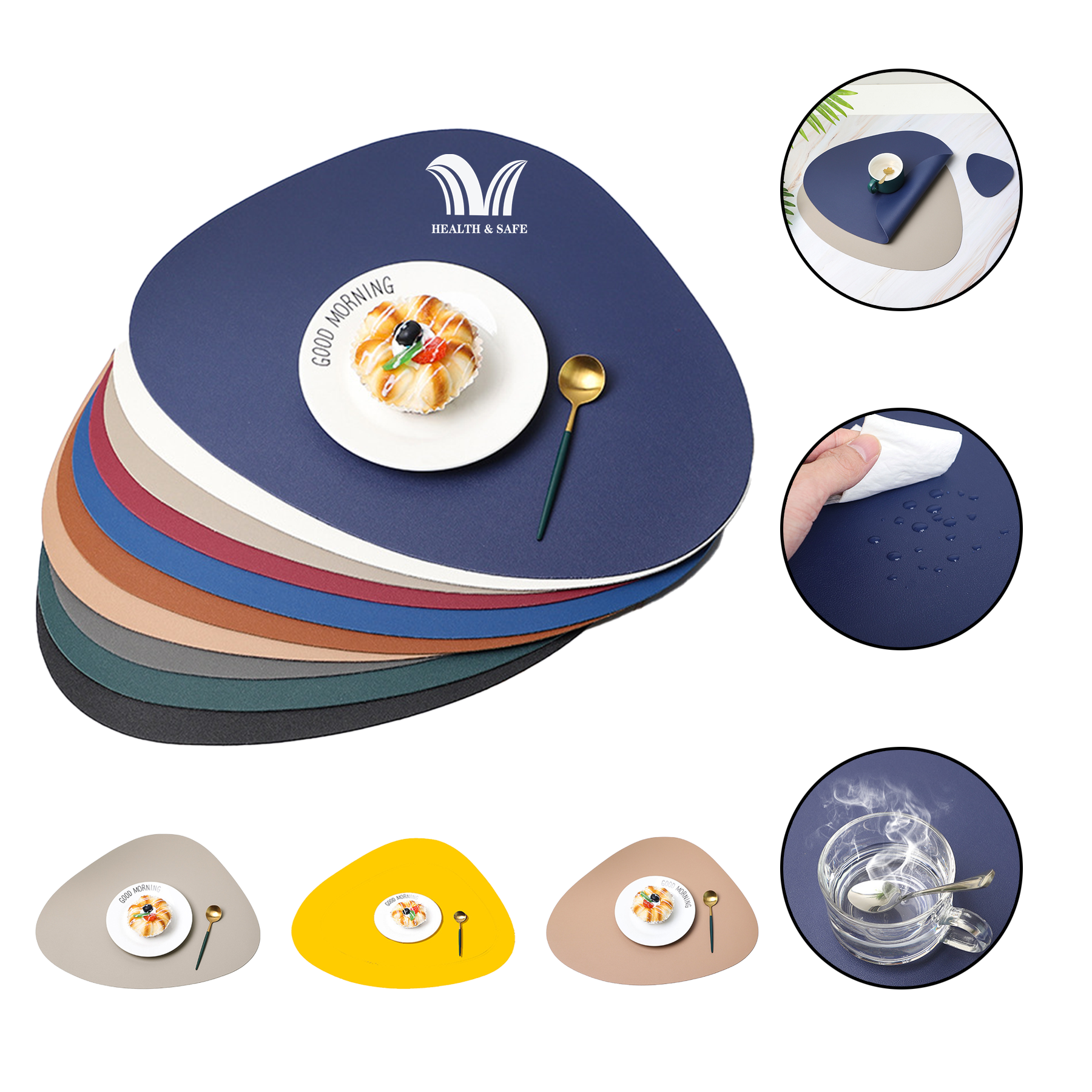 Round Leather Placemats Insulation Coffee Mats 2