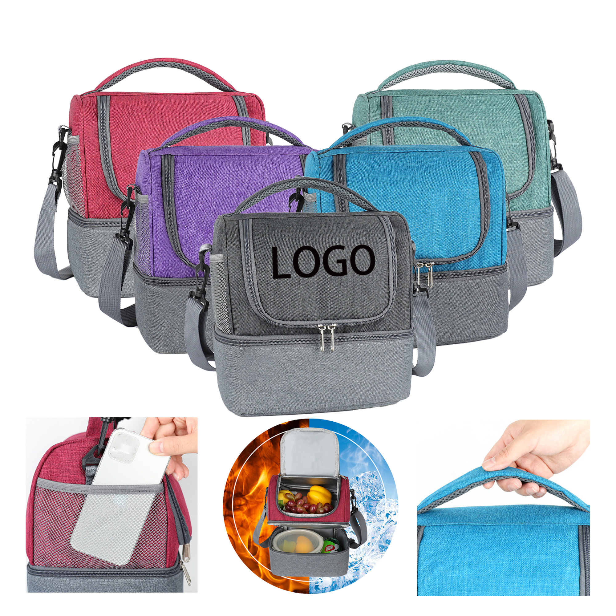 9L Insulated Lunch Bag for Men Women Double Deck 4