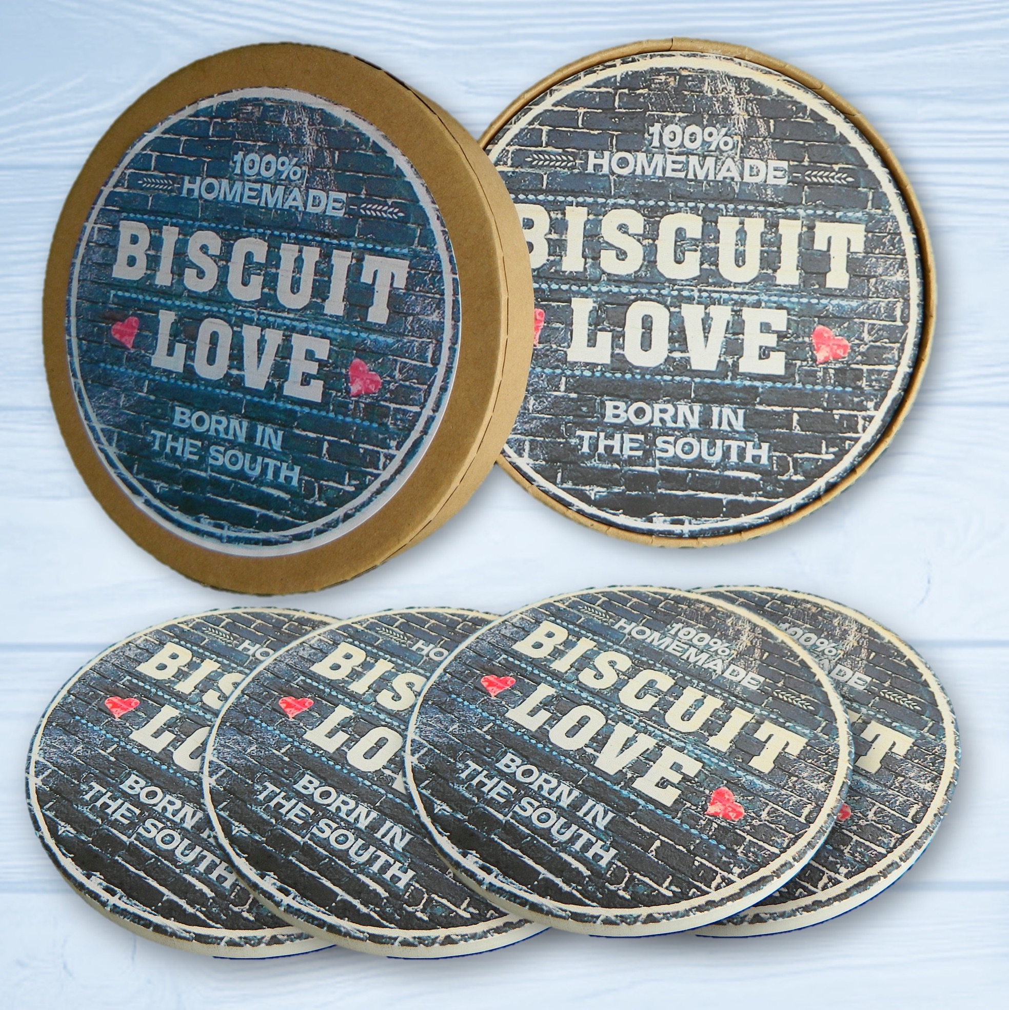 4 Round Absorbent Stone Coaster Gift Box Set with Printed Label 2