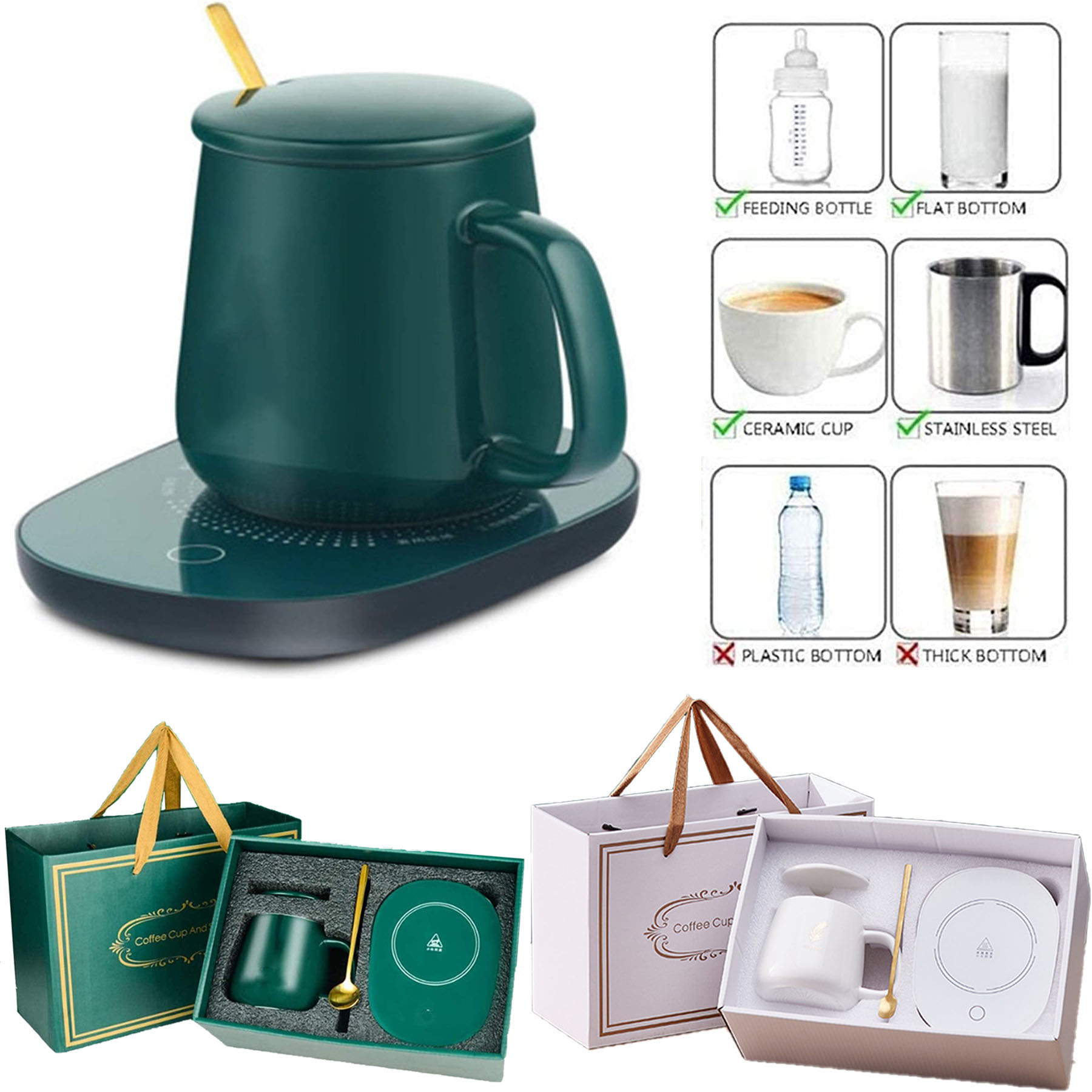 Degree Constant Temperature Heating Coaster with Cup and Spoon 2