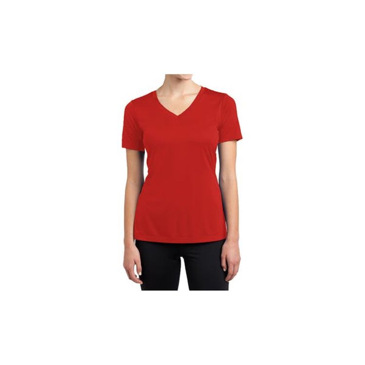 Women's V-Neck Fitted Tees - Red Small Cotton Short Sleeve 1