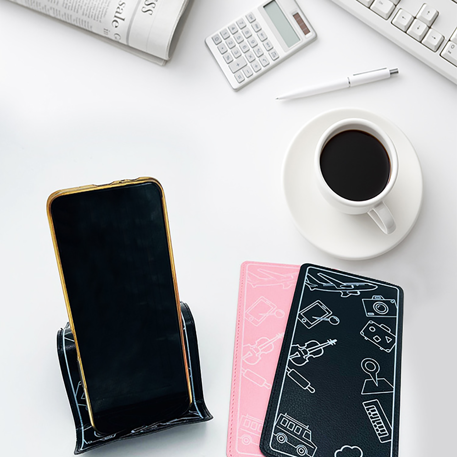 Foldable Adjustable Leather Phone Holder for Home & Travel 6