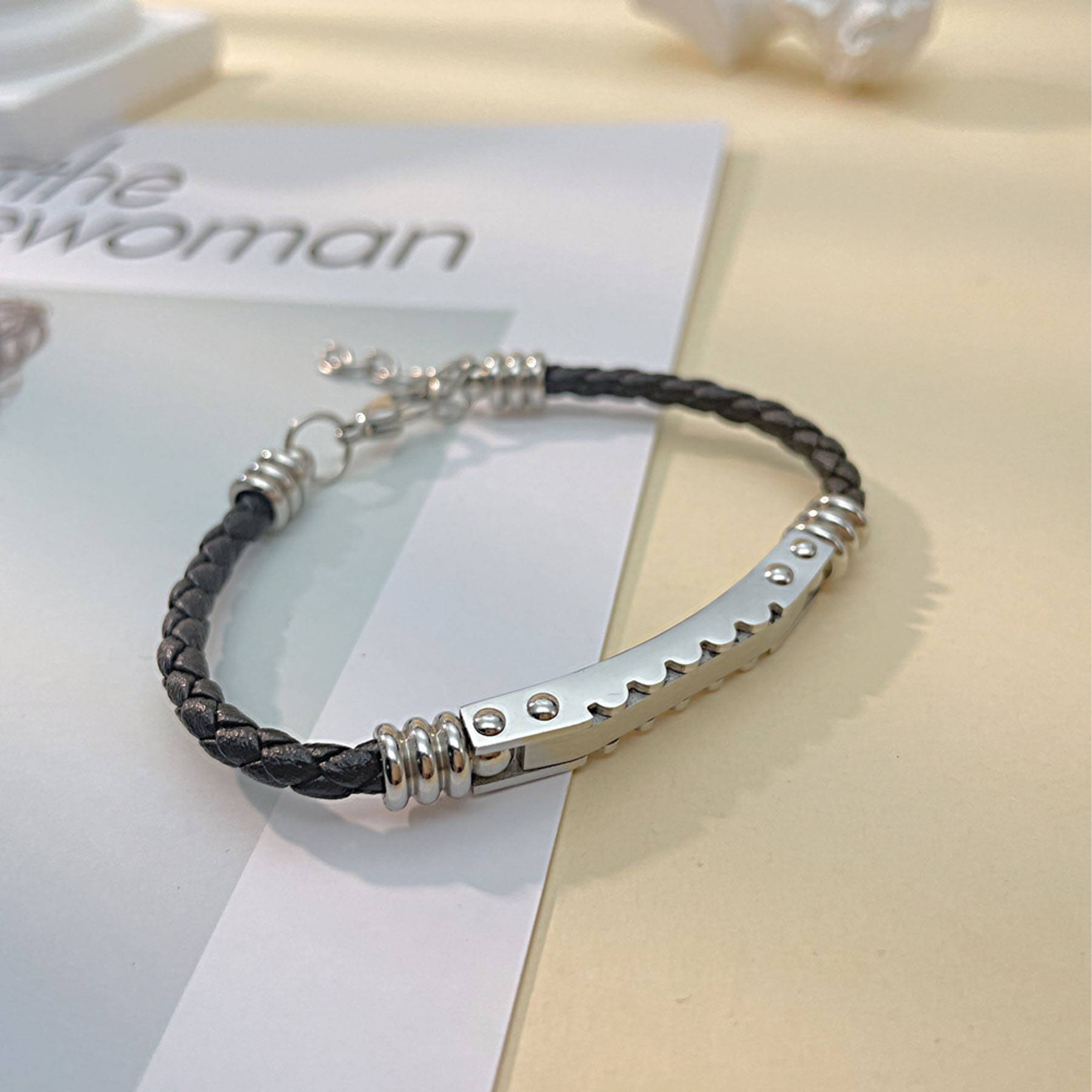 Stainless steel woven leather bracelet 6
