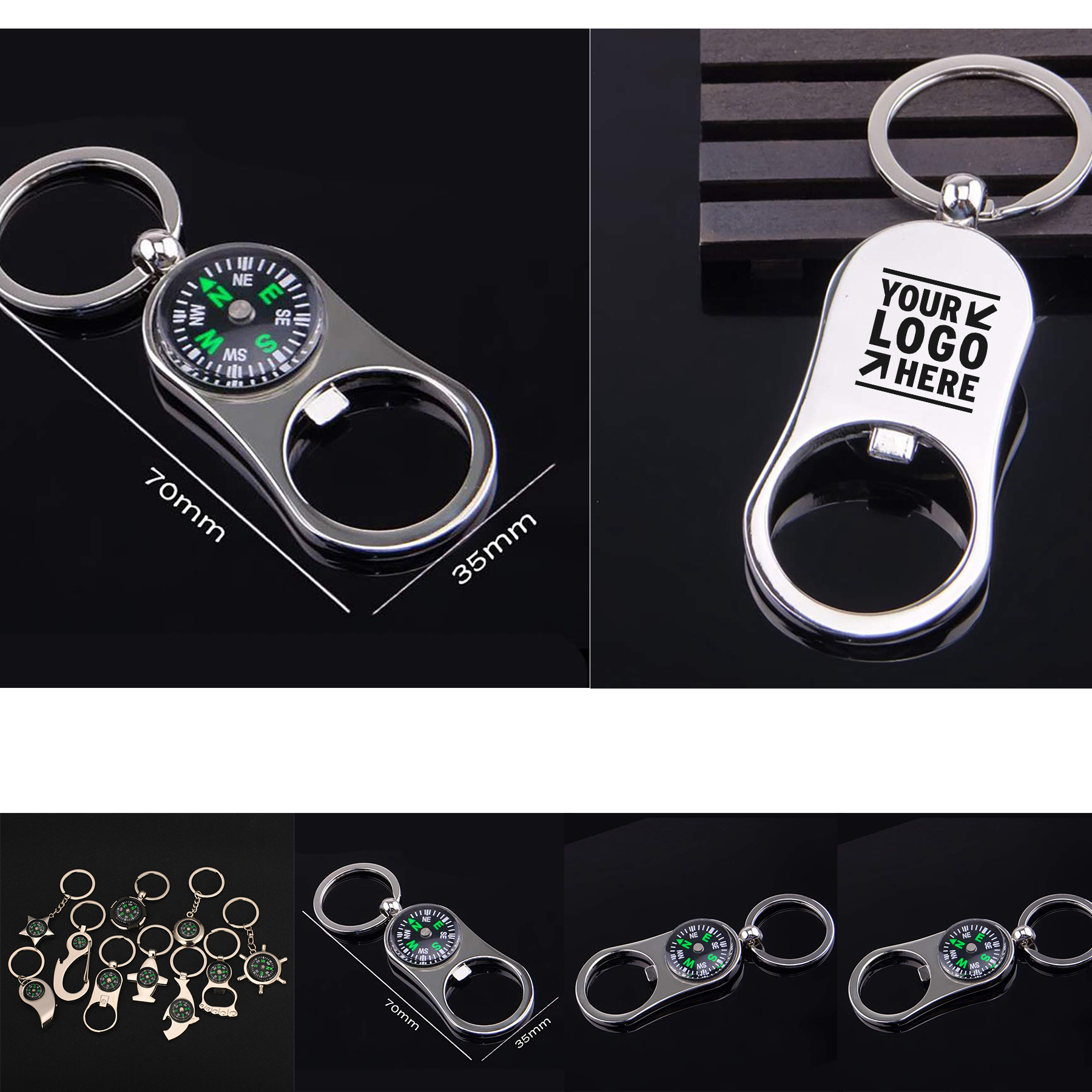 Portable Multi-purpose Bottle Opener Metal Key Chain Mini Survival Compass 2