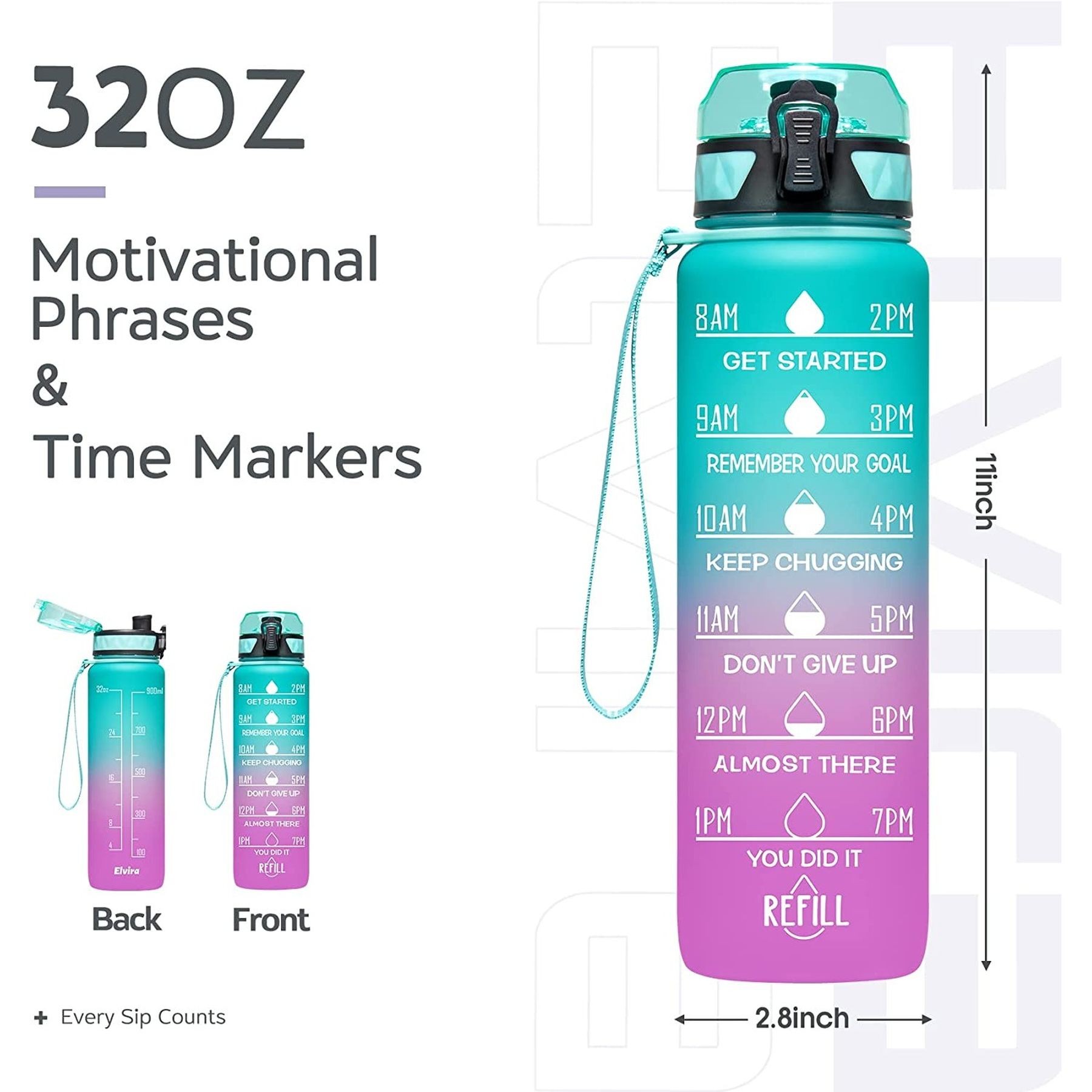 32Oz Motivational Fitness Leak-Proof Sports Water Bottle 14