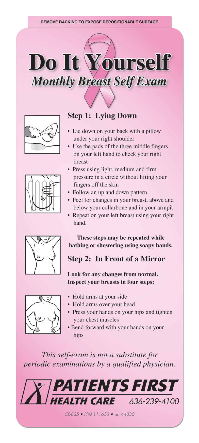 Repositionable Information Card - Monthly Breast Self Exam Guidelines 2