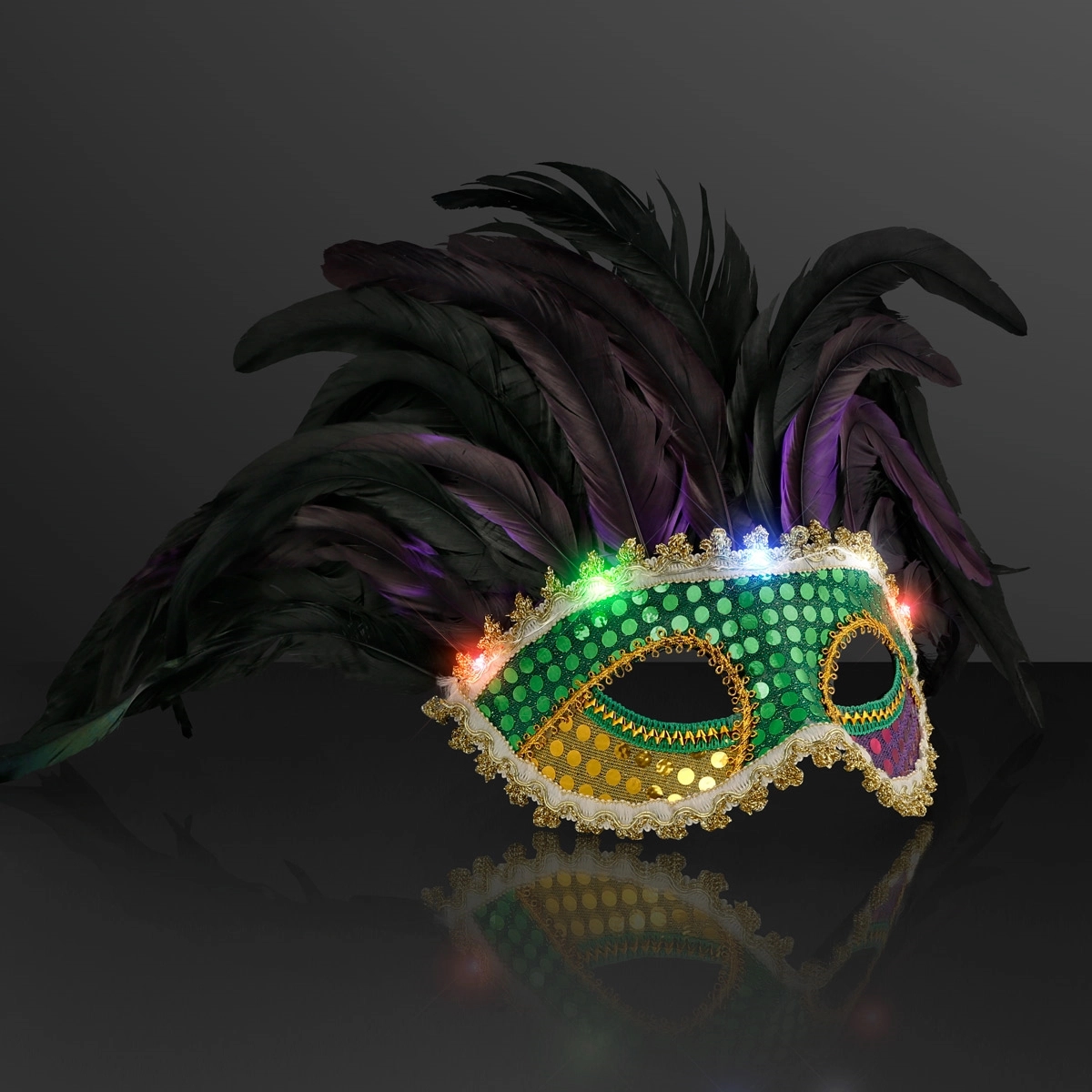 Light Up Mardi Gras Masks, Festive Feathers 1