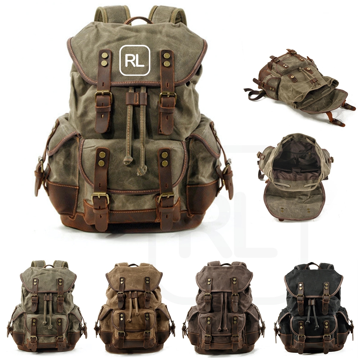Vintage Waxed Canvas Cowhide Backpack 2