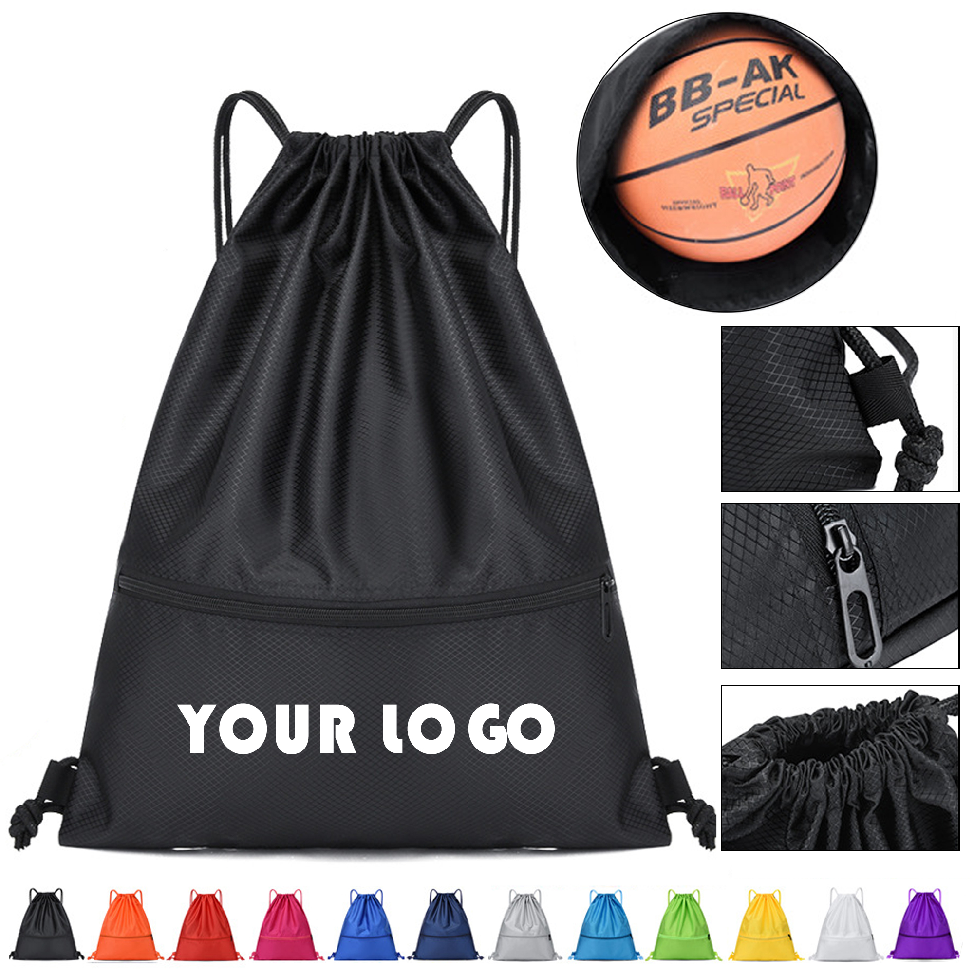 19.3" Drawstring Backpack With Front Zipper 2