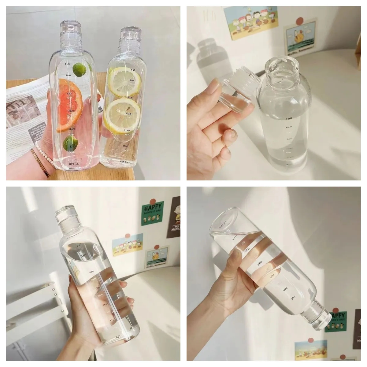 Glass Water/Juice/Coffe/Tea Bottles/Cups with Lids 4
