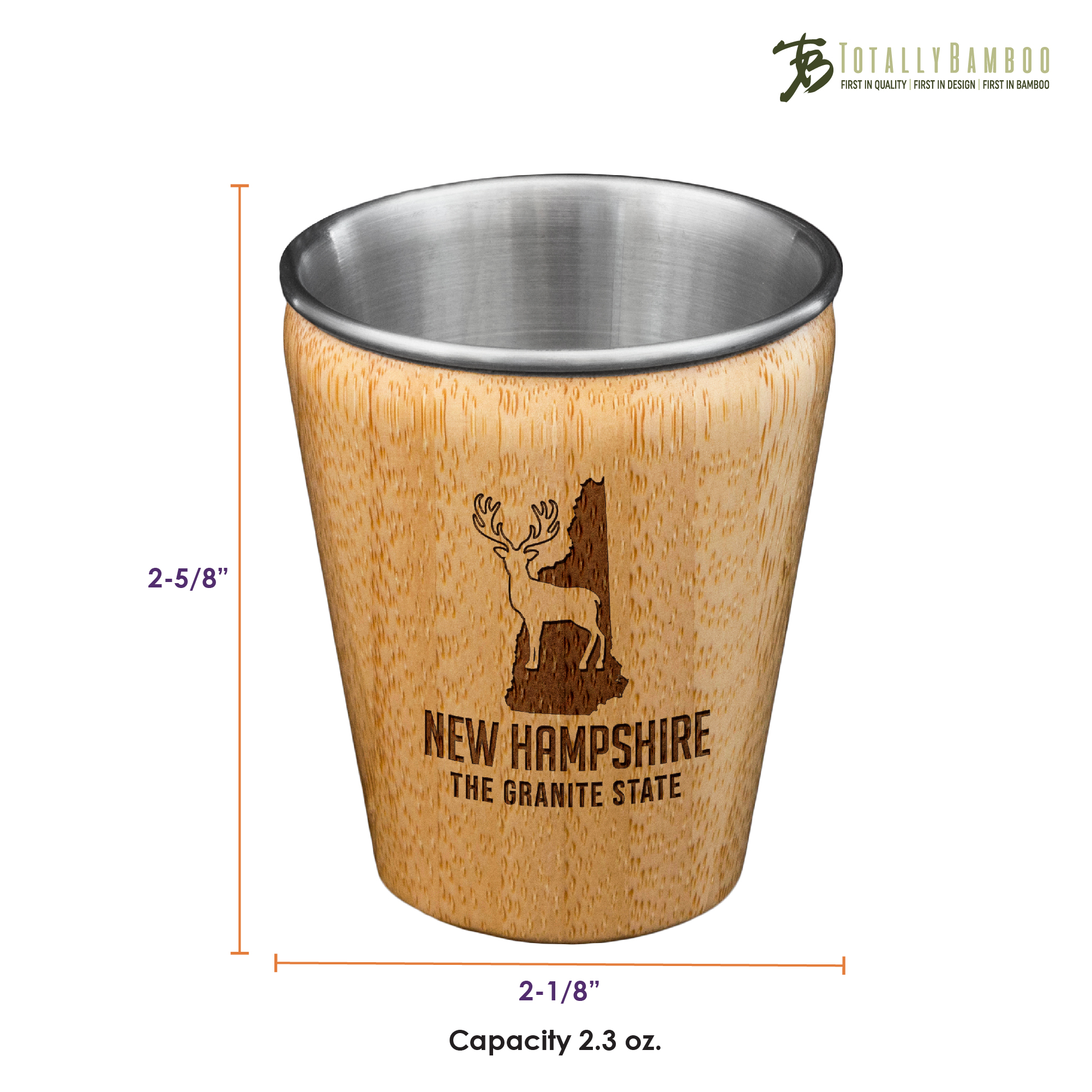 New Hampshire State Bamboo and Stainless Steel Shot Glass 5