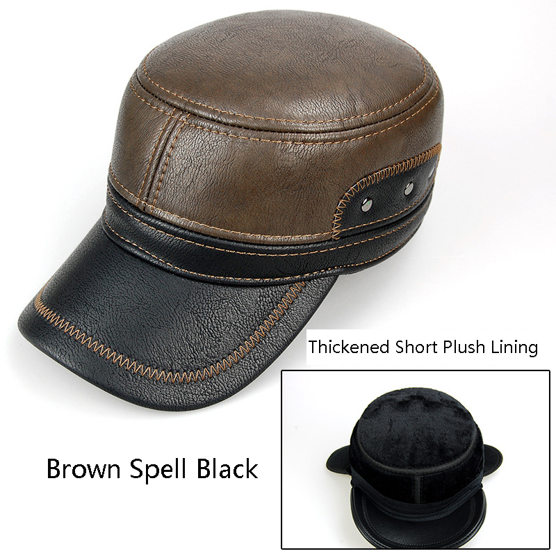 Men Winter Leather Plush Baseball Newsboy Cap Ear Flap Trapper Hunting Hat 3