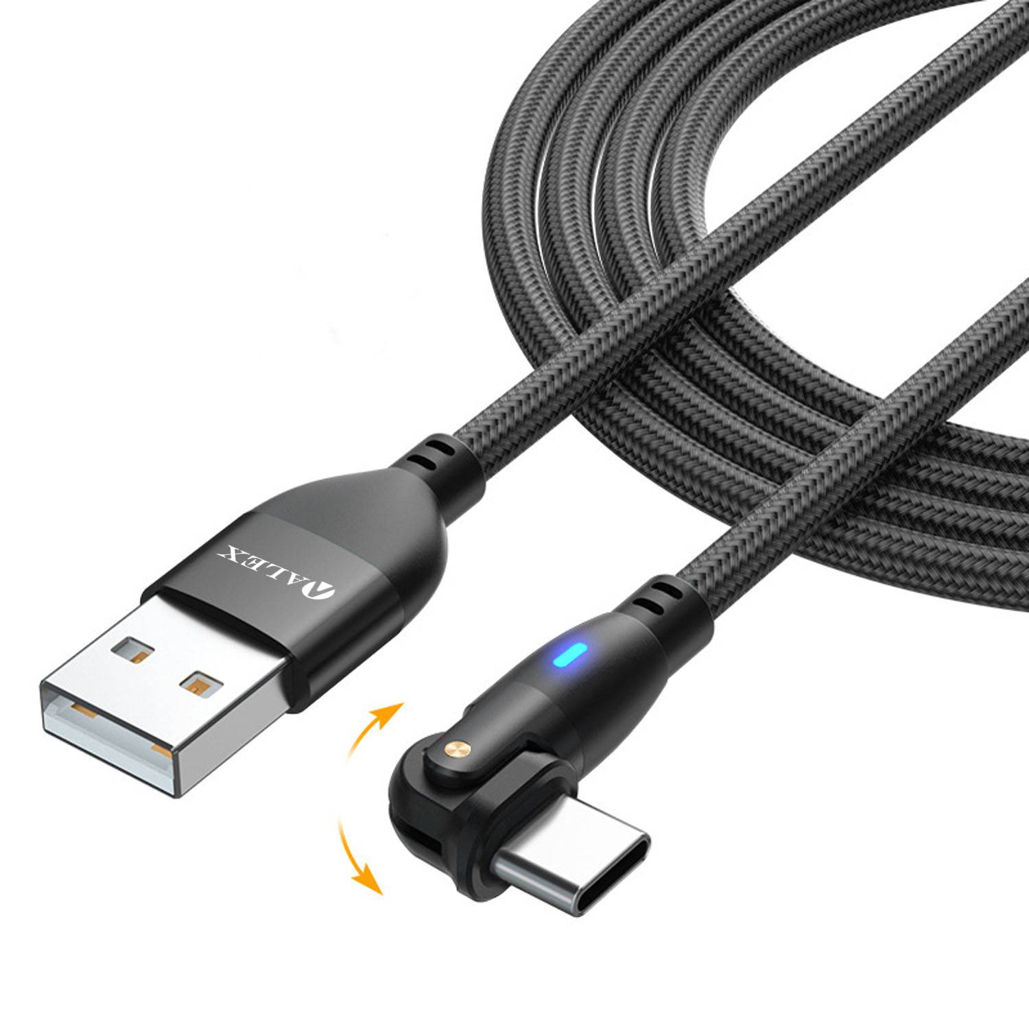 2-in-1 Nylon USB Fast Charging Cable W/ 180 degree Rotation