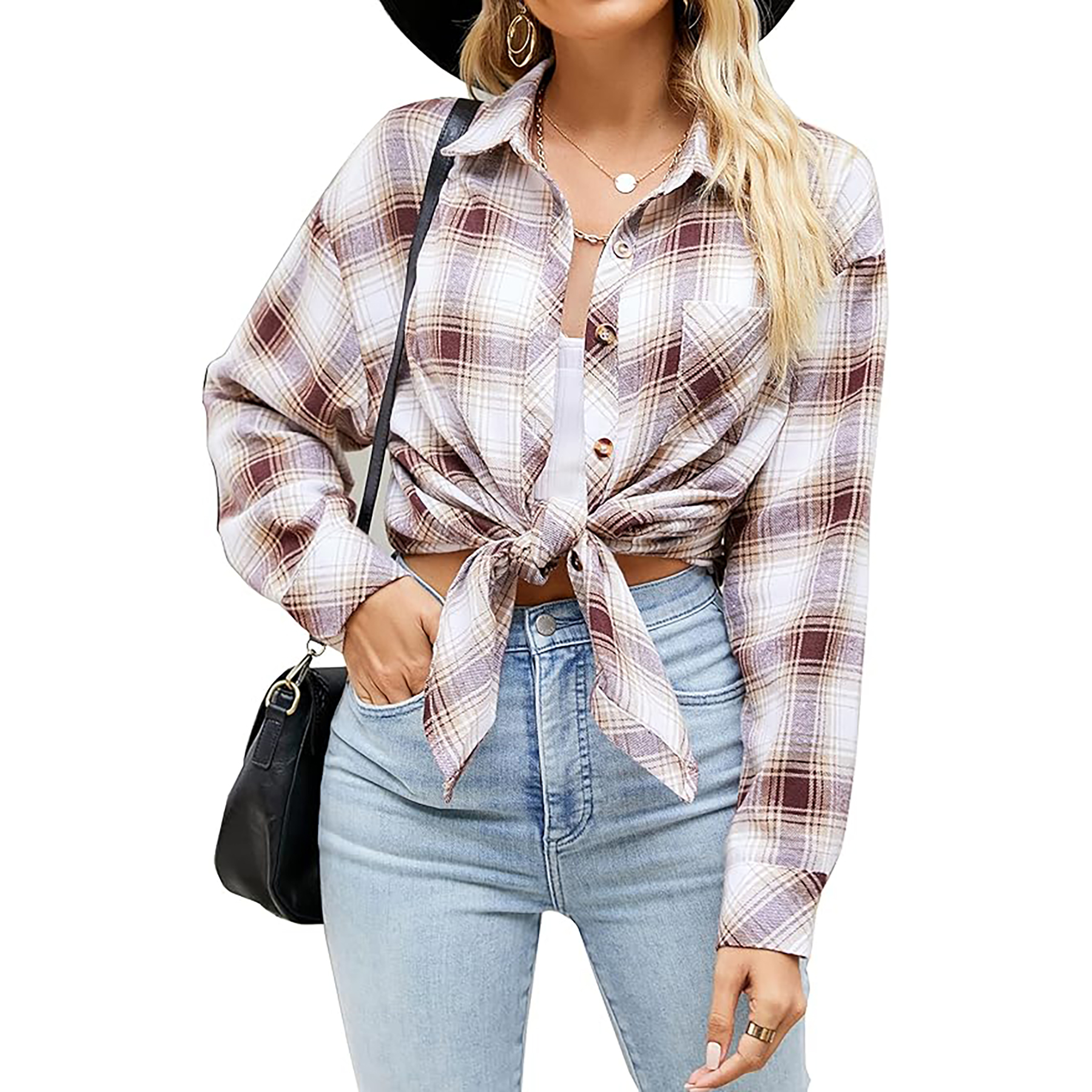 Women's Long Sleeved Plaid Shirt 34