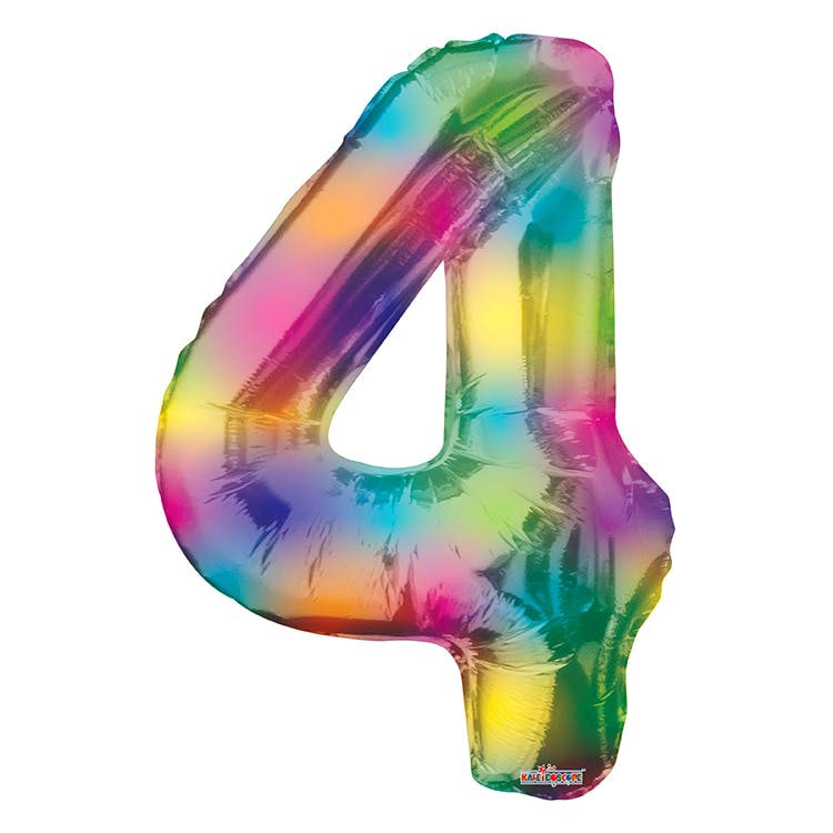 Mylar Number 4 Balloons - Rainbow 34" 2