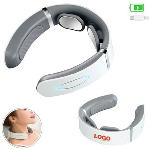 White Rechargeable Neck Massager With Electric Pulse And Magnetic Pads 12