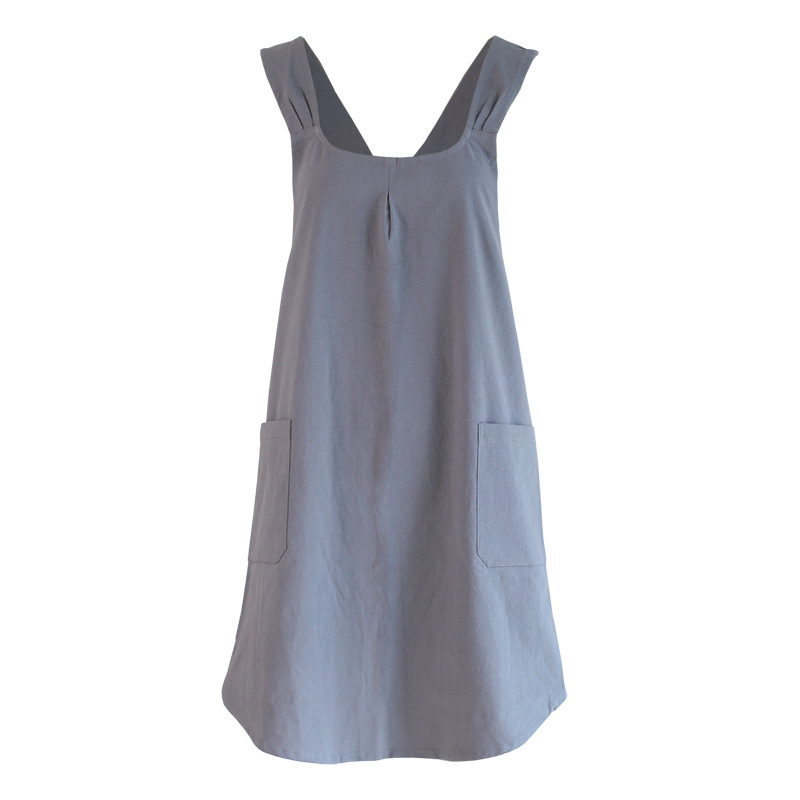 Linen Cotton Cross Back Pinafore Apron with Pockets 6