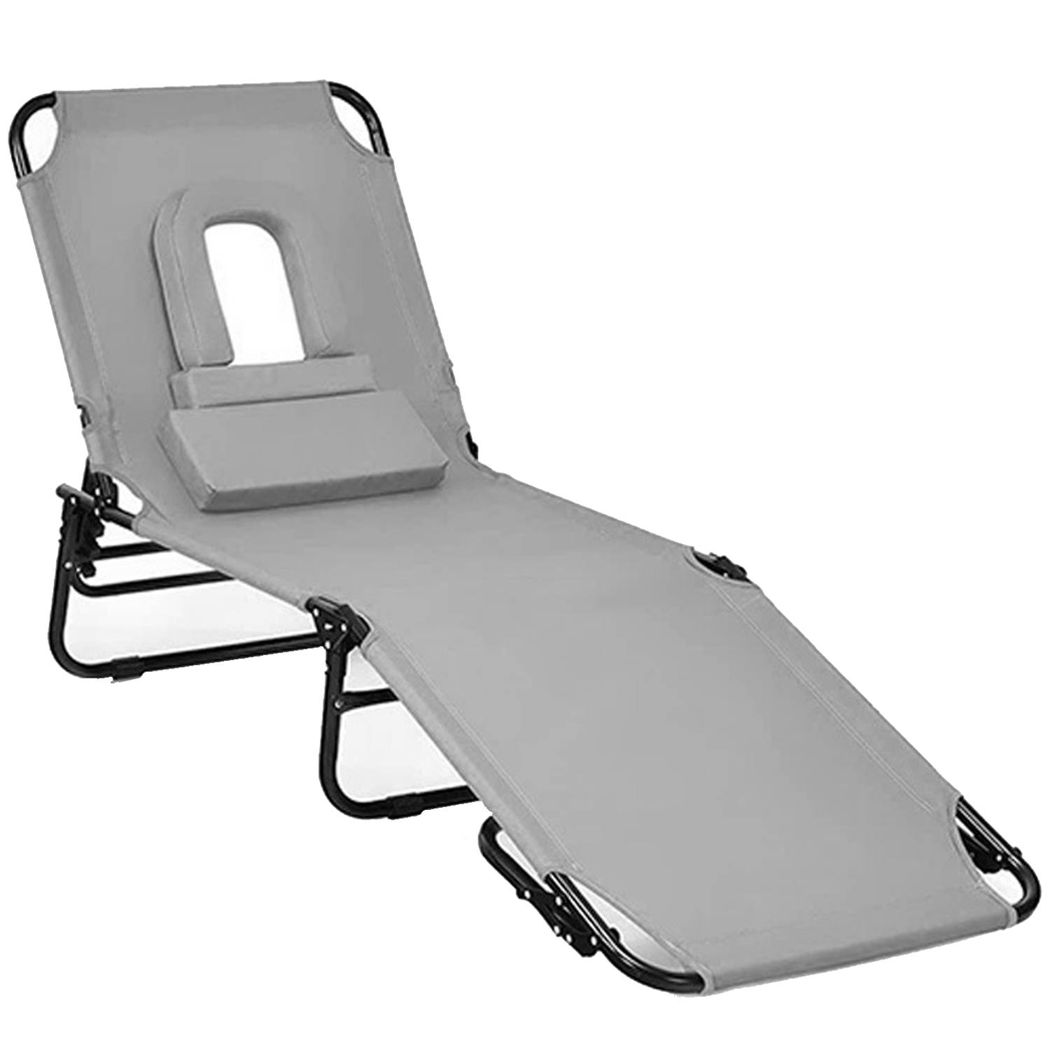 Adjustable Foldable Oxford Beach Lounge Chair w/ Face Hole 6