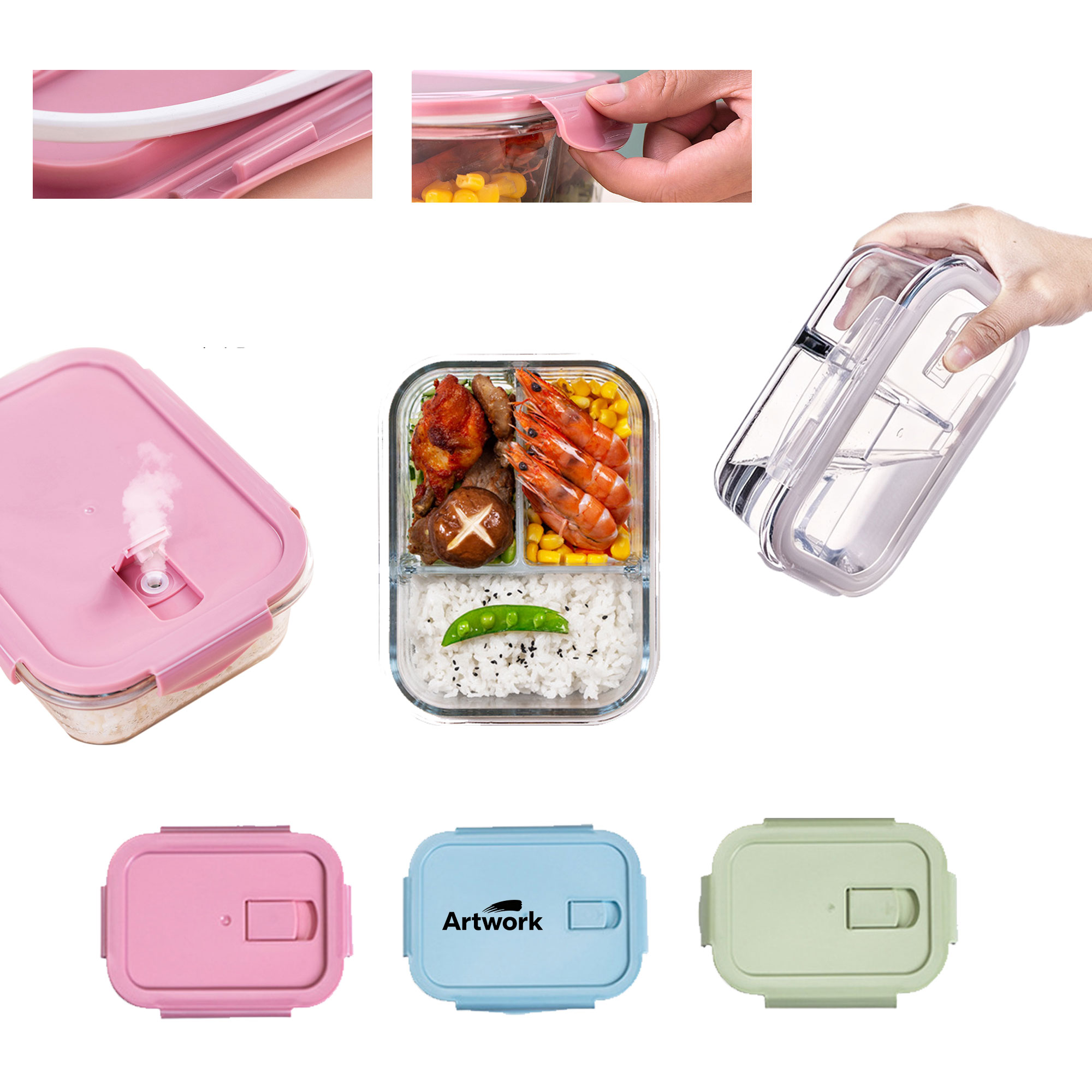 Rectangular Three Compartment Lunch Box 1