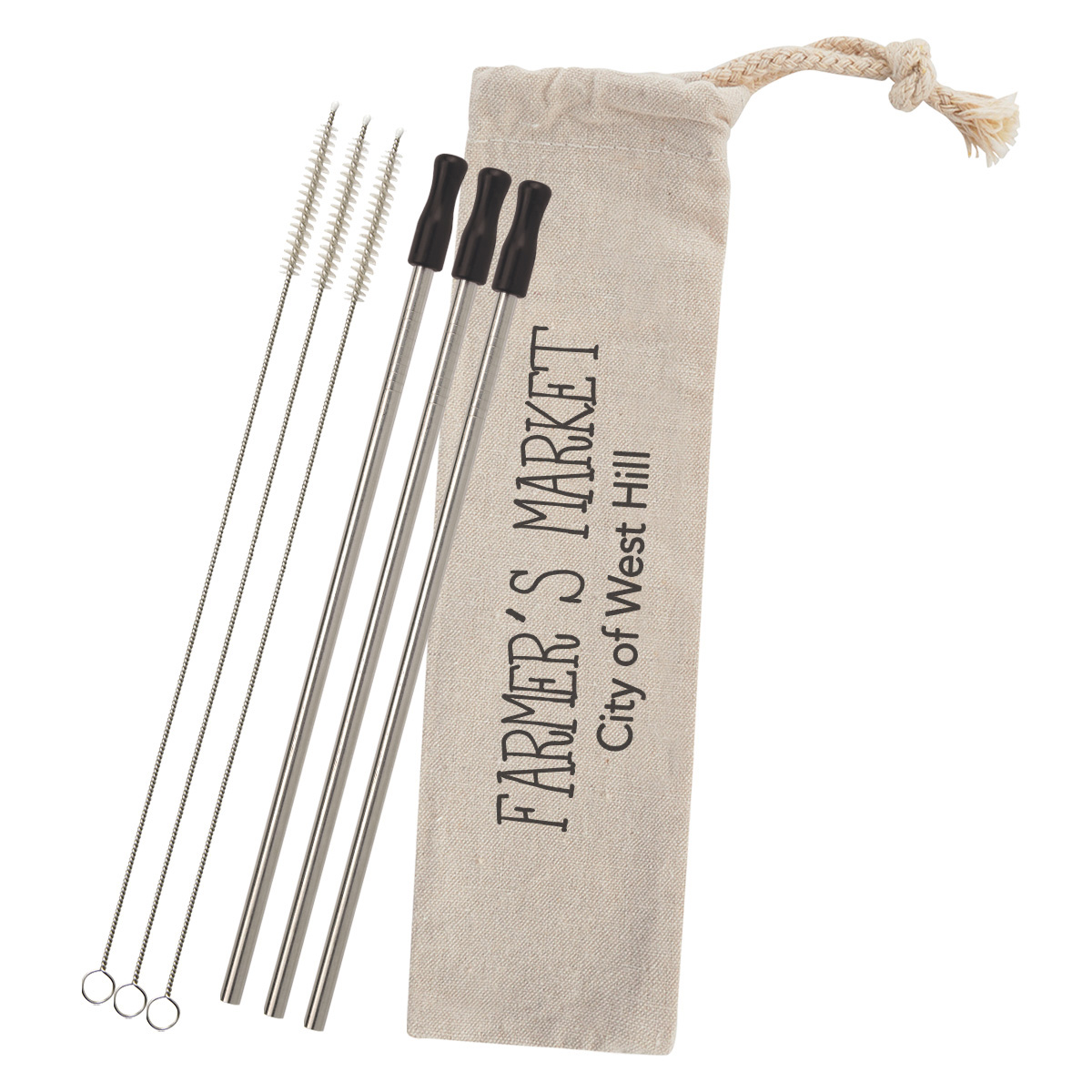 3-Pack Stainless Straw Kit with Cotton Pouch 2