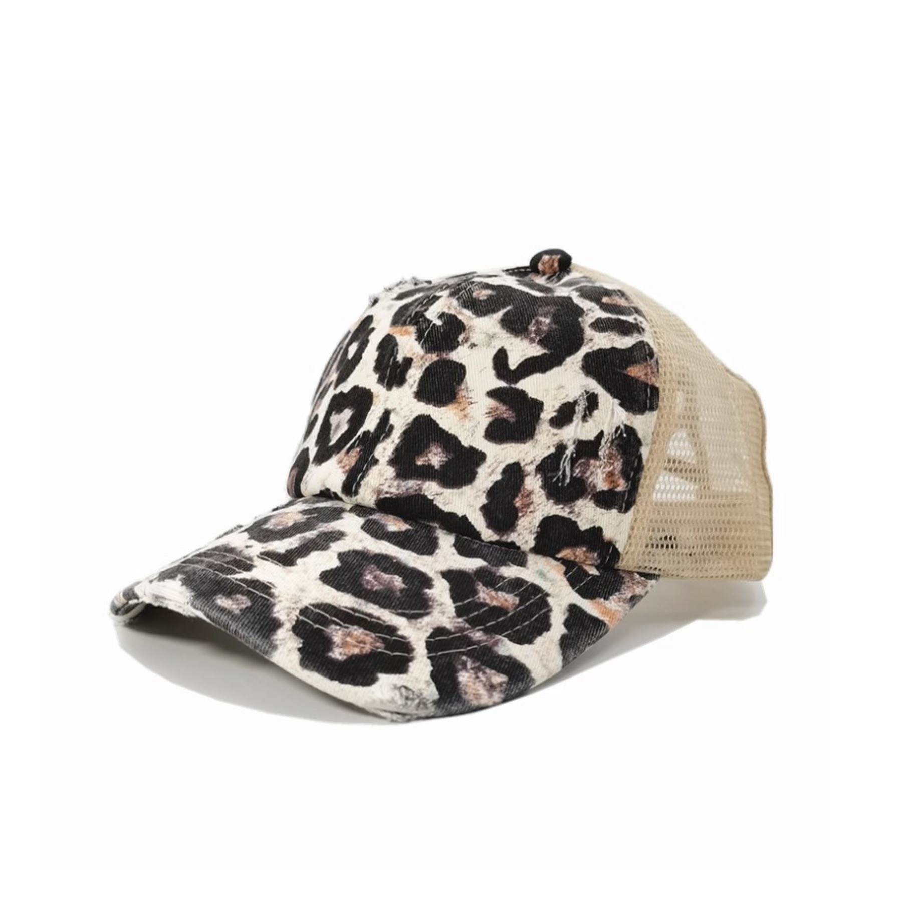 Leather Patch Distressed Ponytail Trucker Cap 15