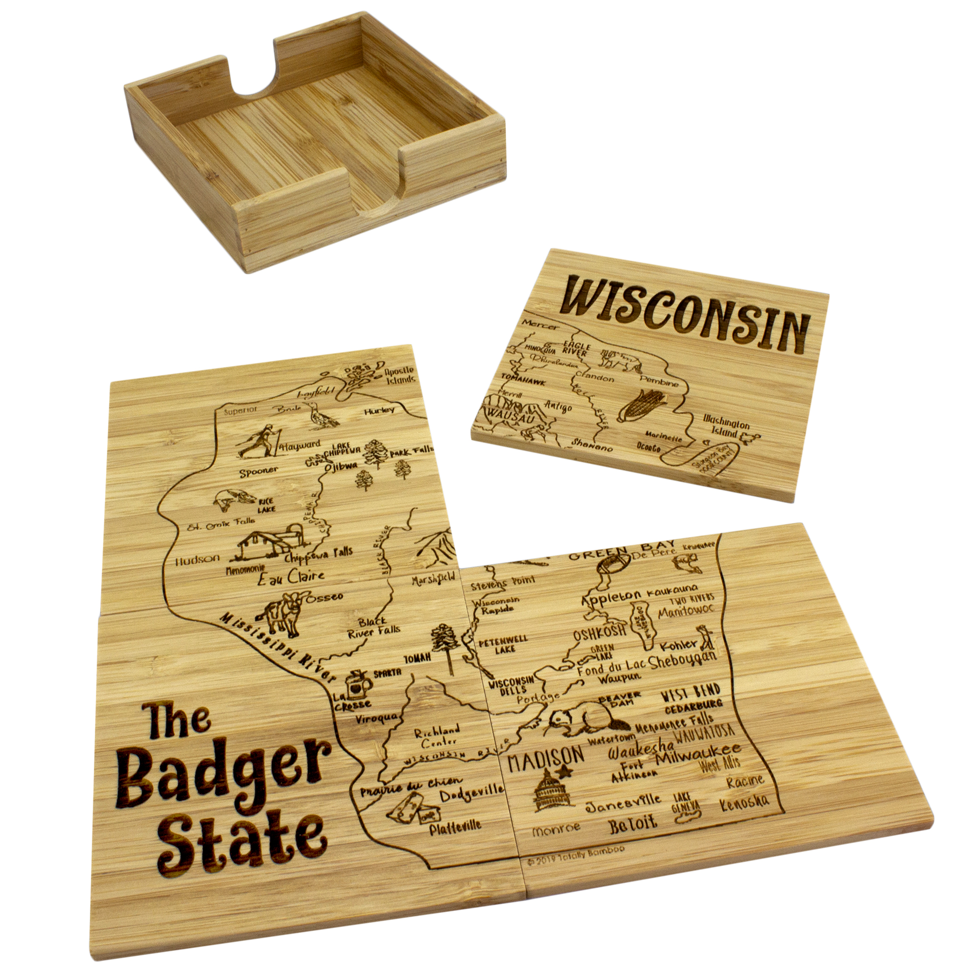 Wisconsin State Puzzle Coaster Set 7