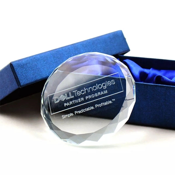 Faceted Optical Crystal Round Paperweight 5