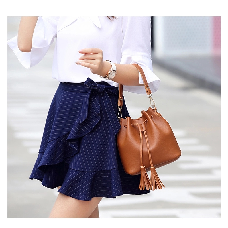 Leather tote bucket bag for women, custom tote bag with logo imprint 4