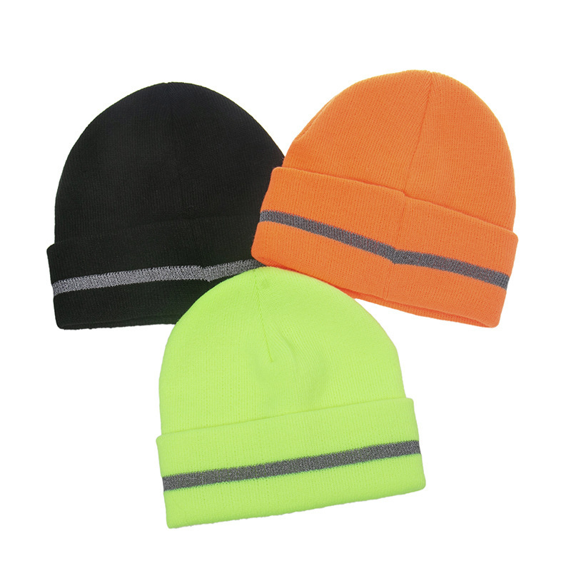 Cuffed Knit Beanie Hat with Reflective Stripe 1