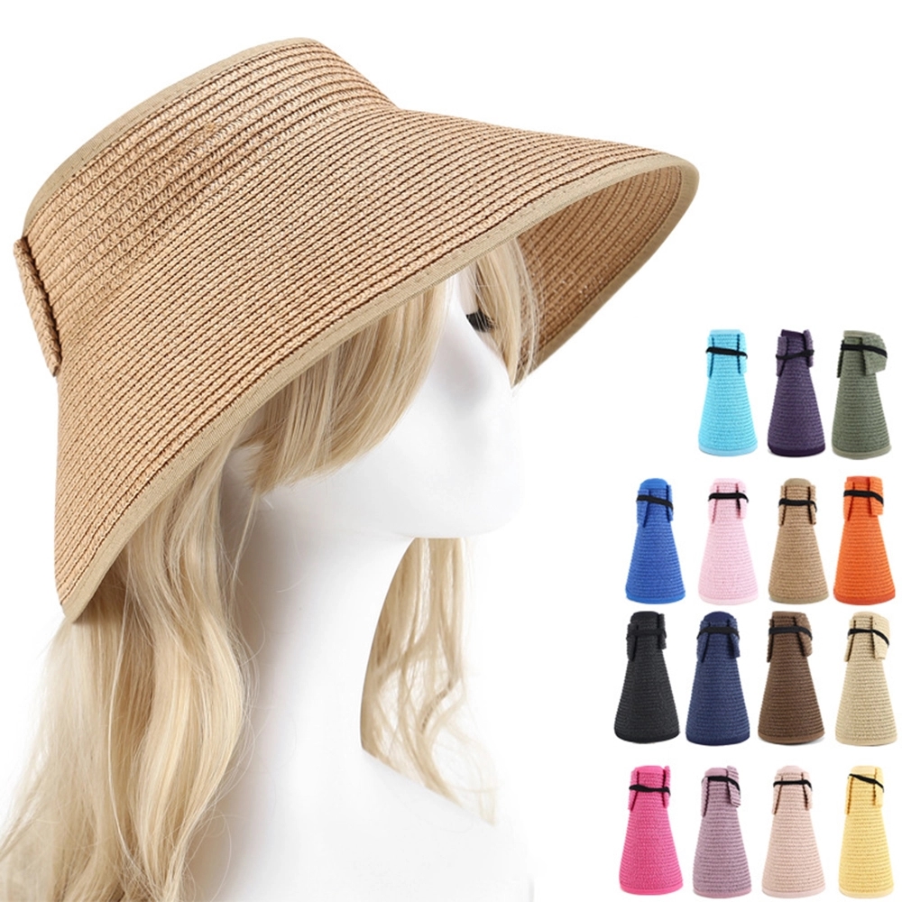 Women's Wide Brim Roll-up Straw Sun Hat Beach Visor 3