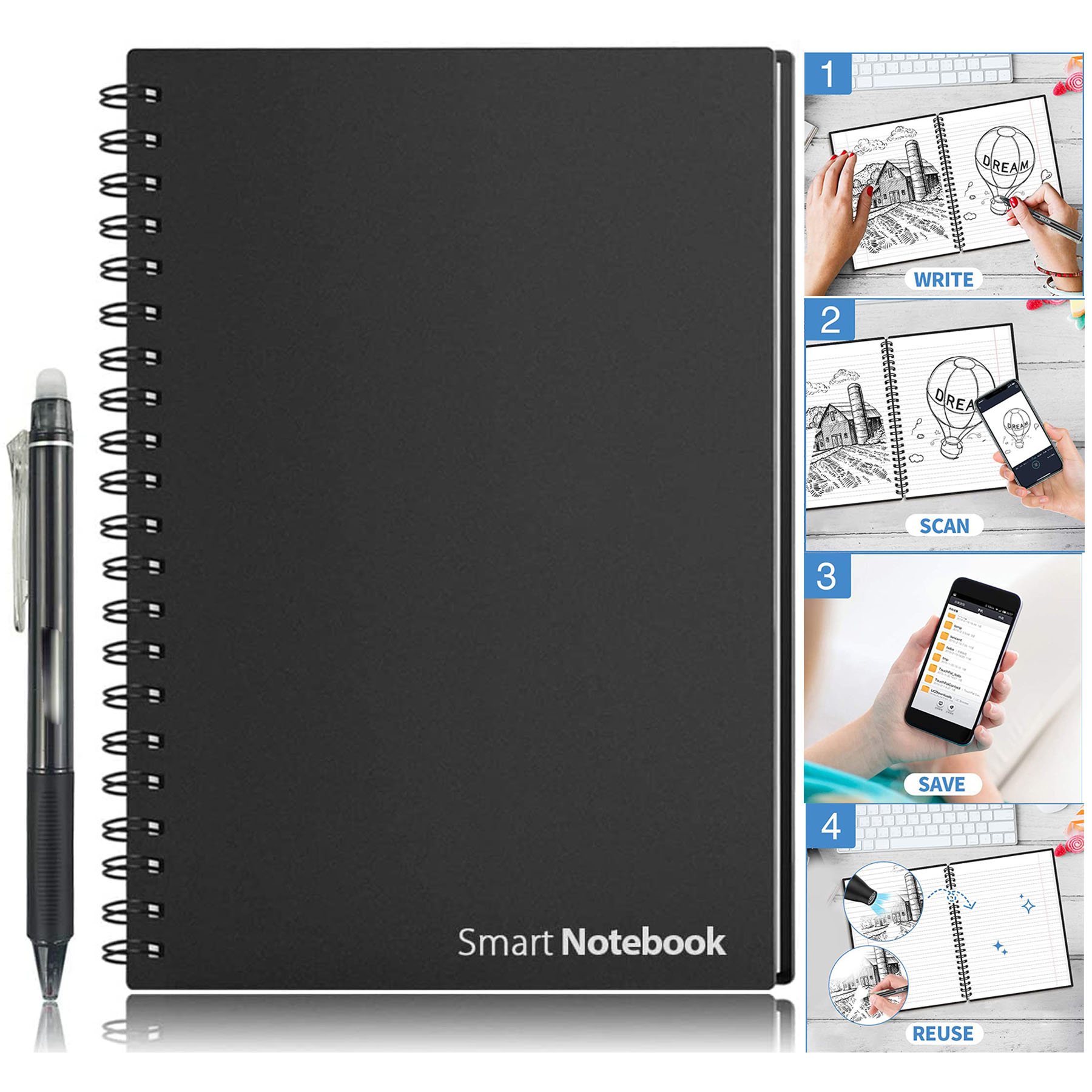 A4 8.7 X 11.22 20 Sheets Inches Reusable Smart Notebook