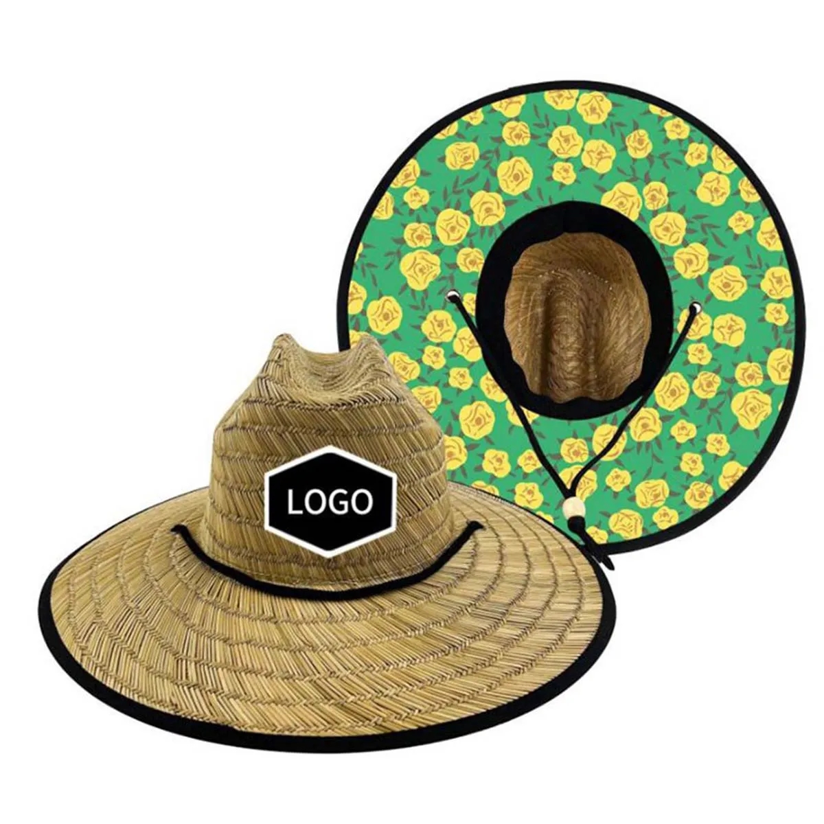 Summer Wide Brim Straw Woven Fisherman Hat With Woven Patch 9