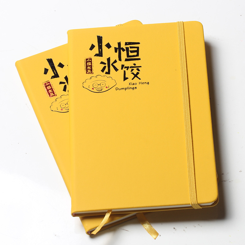 Hard cover PU leather notebook with bookmark and strap 2