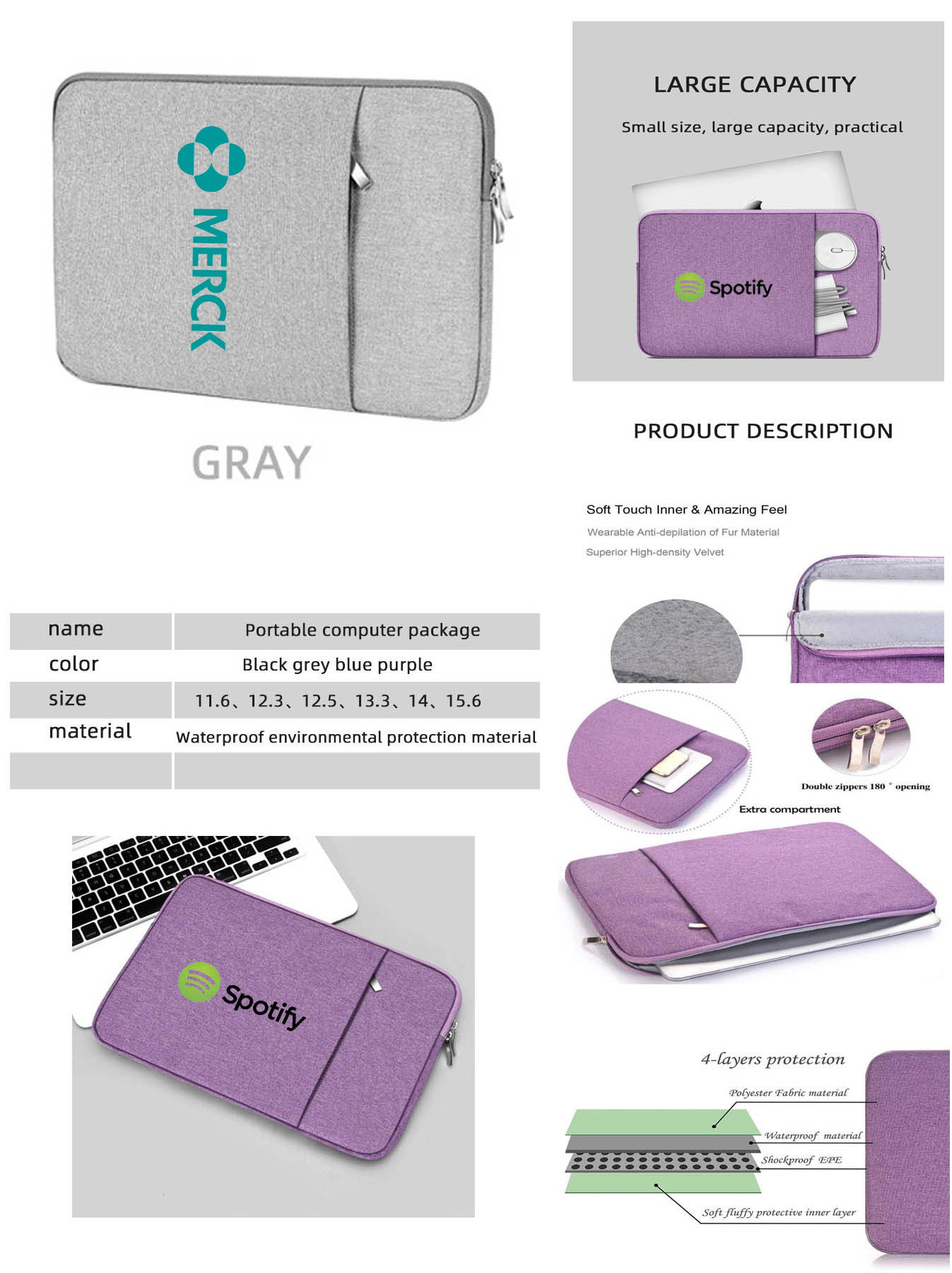 iBank ® Laptop Sleeve Case 15 Inch Water-resistant Protective Fabric Bag 1