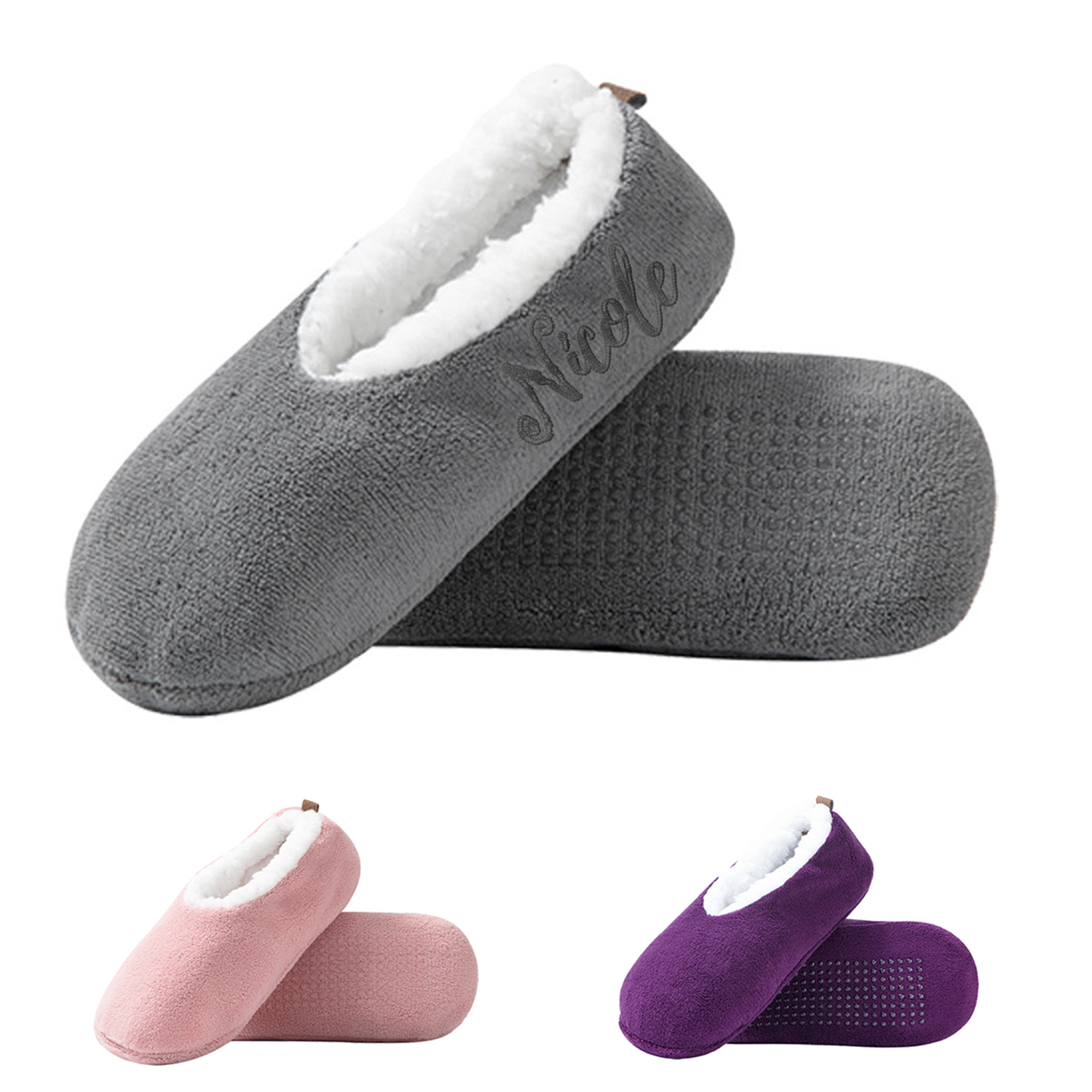 Adult Polyester Fleece Lined Non-Slip Indoor Slipper Socks 5