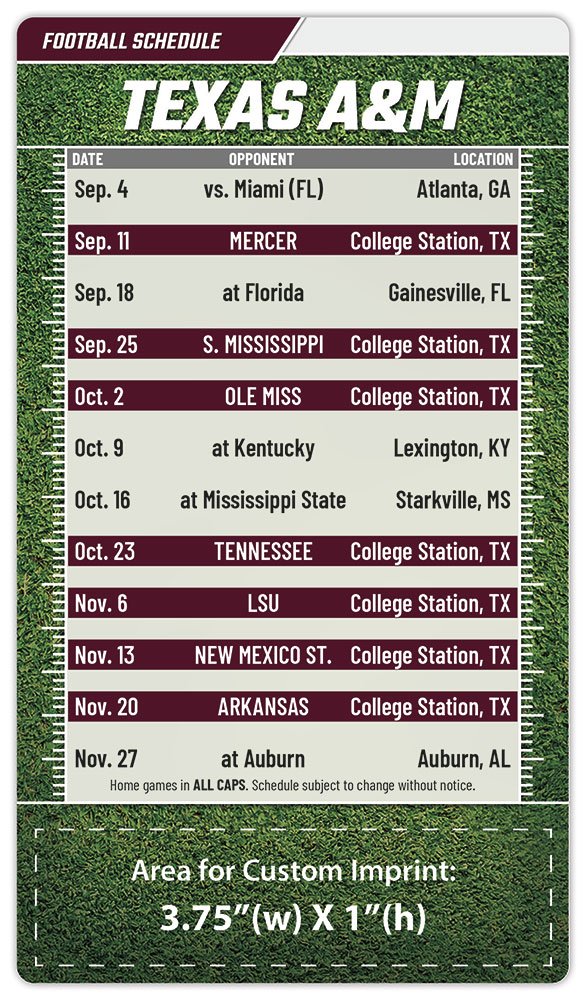 Magnet Sport Schedules - 4x7 Football Round Corners - 25 mil.