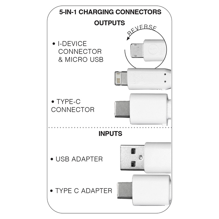 "LISBON" 5-in-1 Bamboo Cell Phone Charging Cable w/Carabiner 14