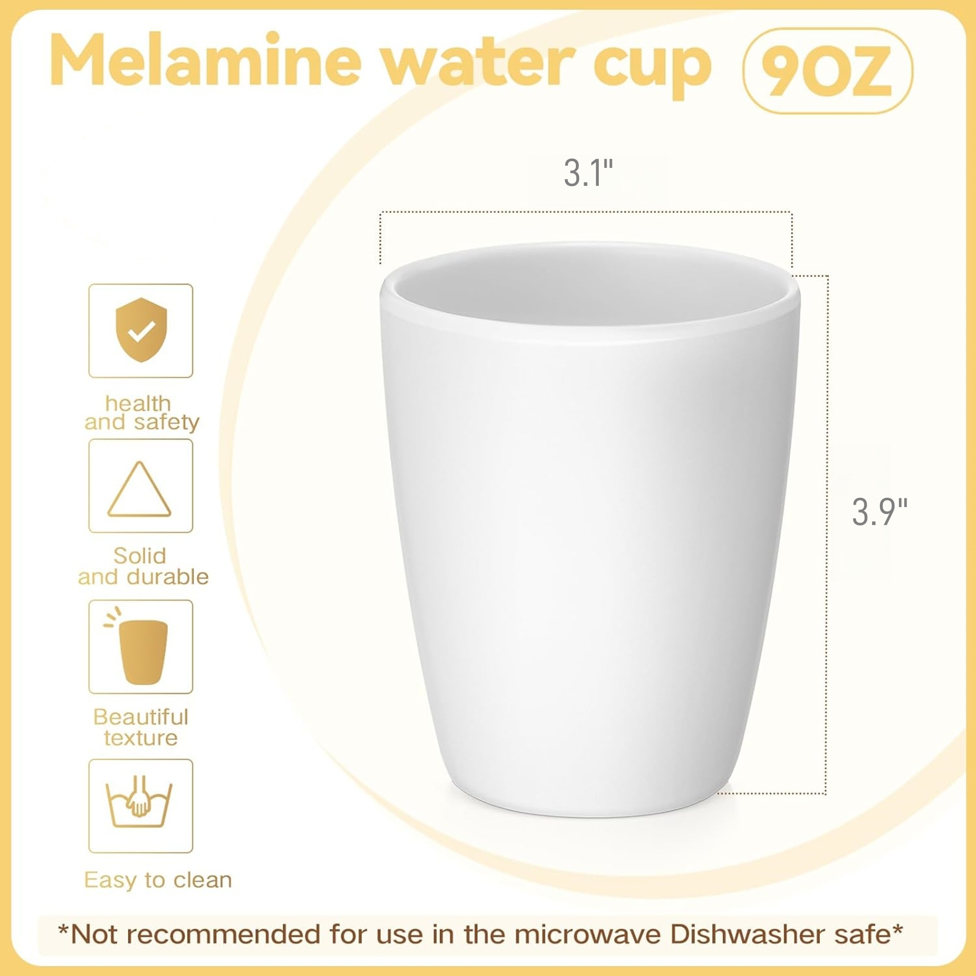 White Melamine Cups 9 oz 2
