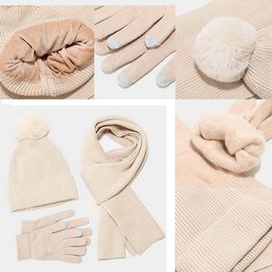 Winter Beanie Hat Scarf Gloves Set for Women 2