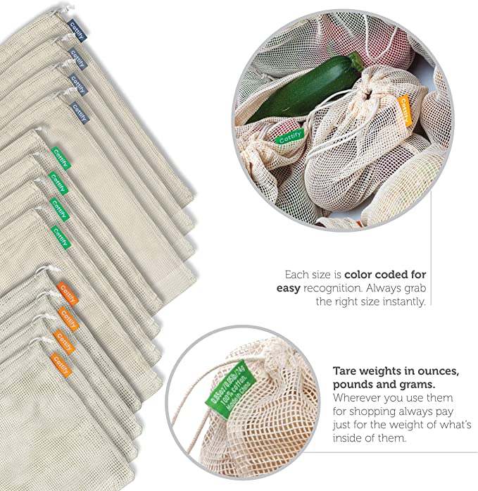 Reusable Produce Grocery Washable Organic Cotton Mesh Produce Bags 3