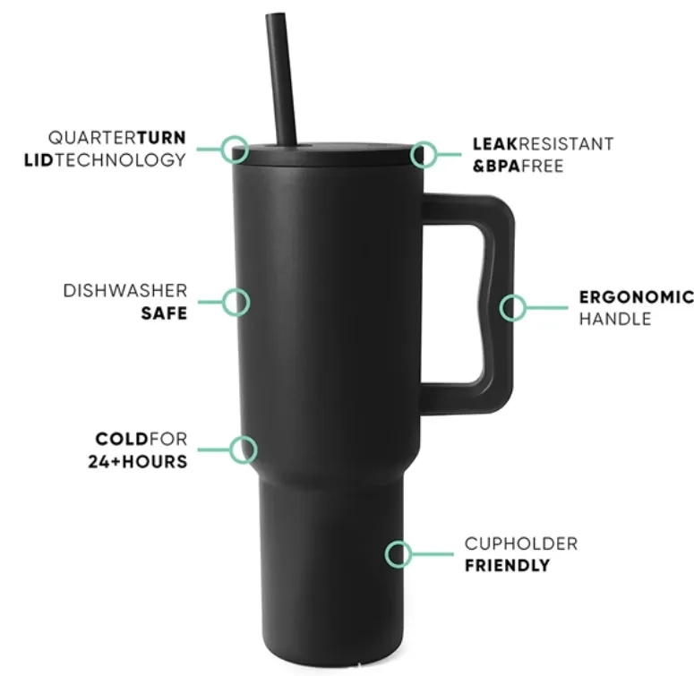 40oz Custom Logo Tumbler with Handle and Straw, Bulk Insulated Stainless Steel Cup 8