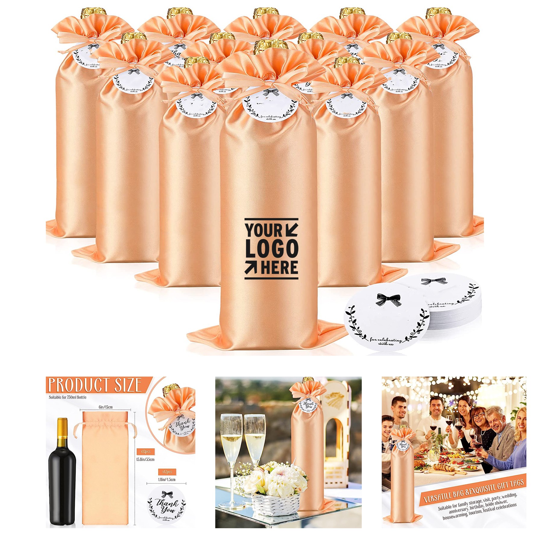 Satin Wine Gift Bag with Drawstring Tag 2