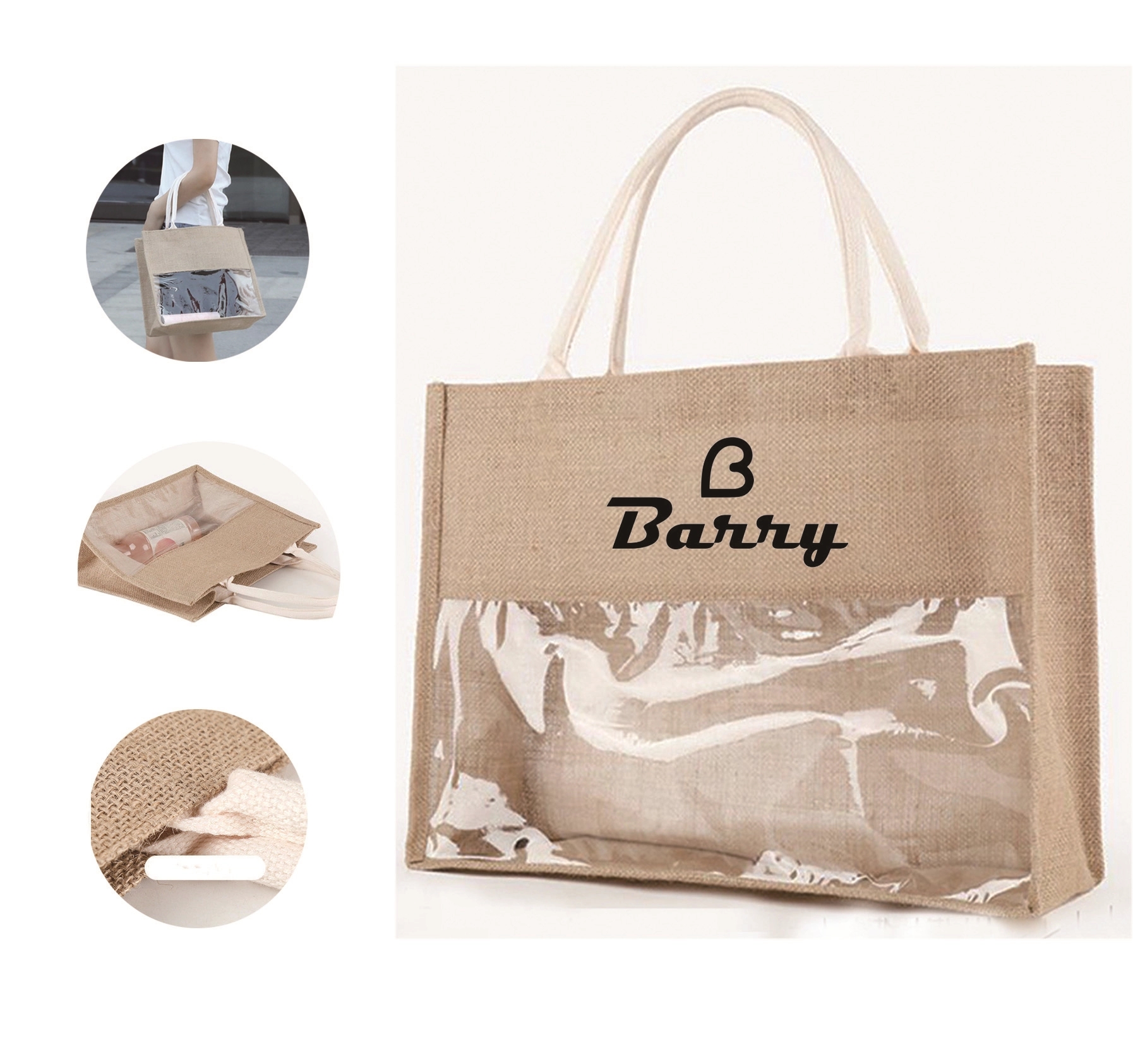 Large Jute Beach Handbag/Woven Tote Bag, custom tote bag with logo imprint 2
