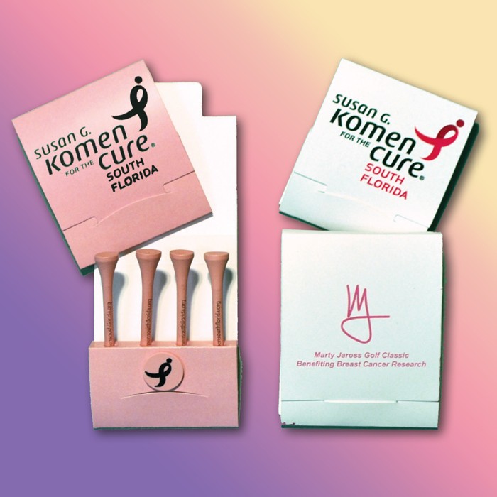Golf Tee Matchbook Packet w/ Four Pink 2 3/4" Tees & 1 Marker 1