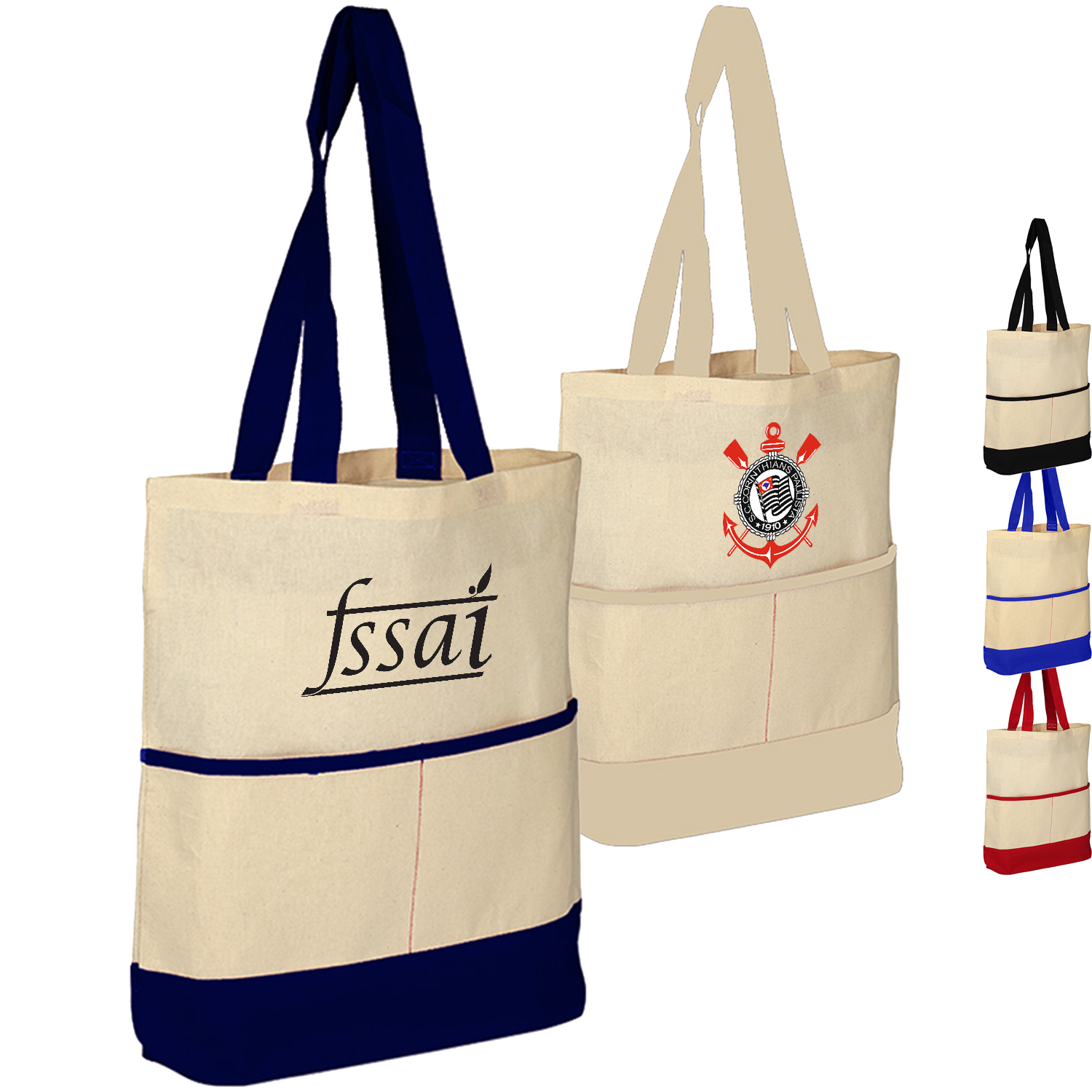 100% Cotton Canvas Sheeting Color Accent Tote Bag w/ Pocket USA Decorated (14.5" x 17") 2