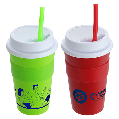 Bistro 14 oz Coffee Cup with Silicone Sleeve + Straw 11