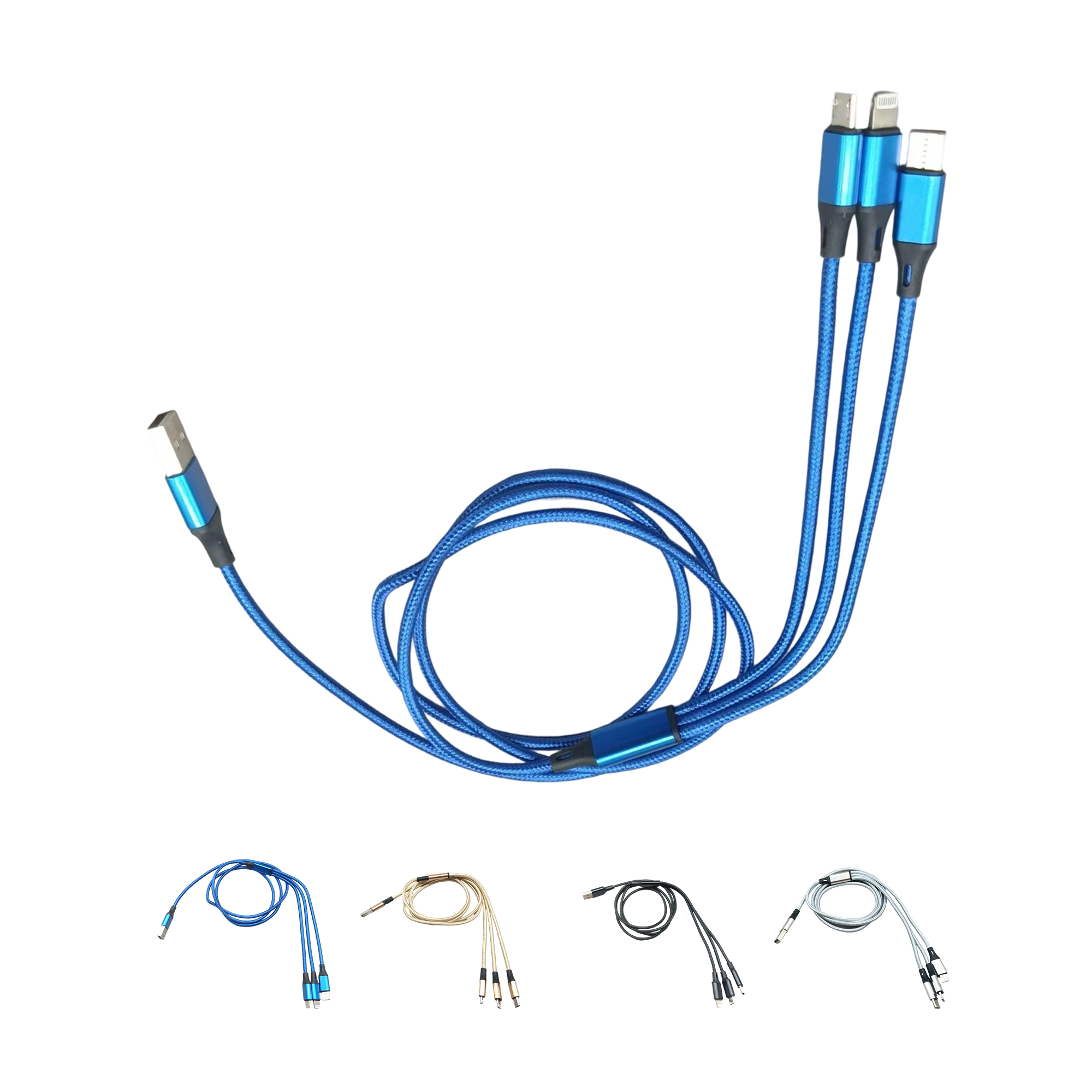 Three In One Nylon Braided Data Cable 47.3" Length 6