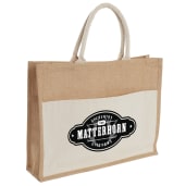 Jute Shopper Tote with Recycled Cotton Pocket, custom tote bag with logo imprint 27
