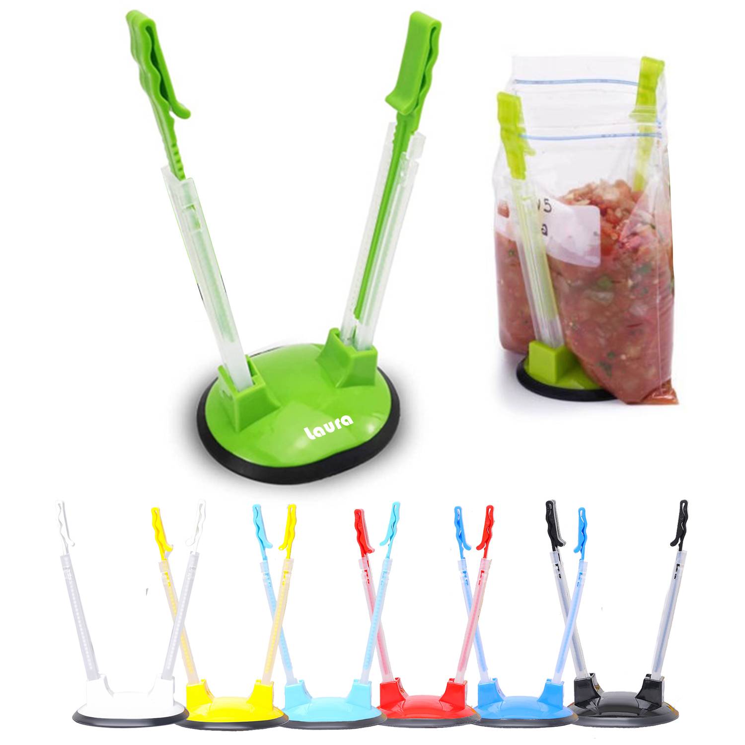Adjustable Plastic Sandwich Bag Clip W/ Non-Slip Rubber Base 1